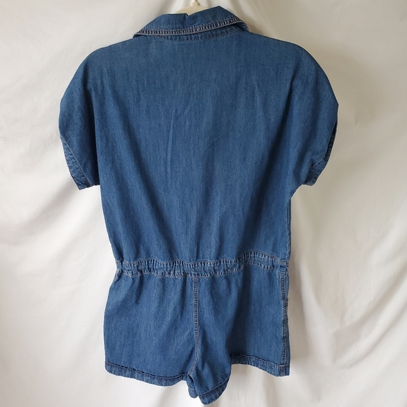 Denim Romper Button Up with Drawstring Waist Dark Jean - M - Picture 6 of 6